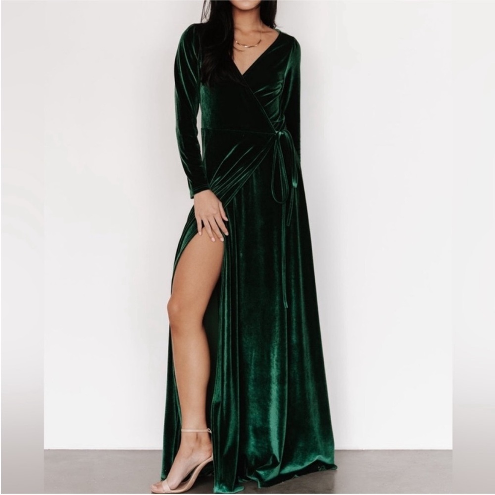 BALTIC BORN Esmeralda Long Sleeve Velvet Wrap Maxi‎ Dress Emerald Women’s Size S